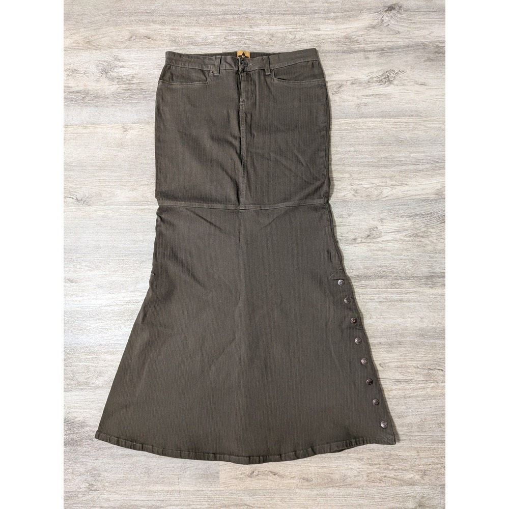 Fever Jeans Y2K Earthy Olive Green Denim Maxi Skirt Utility Flare Large